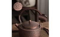 Hammered Copper Teapot Hand Crafted Teapot with Wrapped Handle Chinese Style Teaware for Collectors, Kitchen
