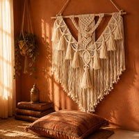 Woven Wall Tapestry Handmade Boho Tapestry Wooden Rod