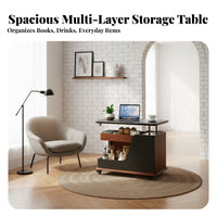 Adjustable Sofa Side Table With Wheels Rolling Side Table Multi-Functional Mobile Bedside Cabinet for Remote Workers, Homeowners, Bedroom, Home Office