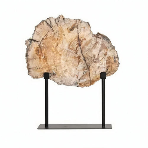 Stone Slice Ornament with Stand Organic Tabletop Sculpture with Metal Stand Rustic Elegance Decorative Stone Slice for Entryway, Living Room, Study
