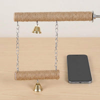 Parrot Swing Bird Perch with Claw Grinding, Striped Rope Perch with Bells, Solid Lumber Feathered Cage Accessory for Parrot Parakeet