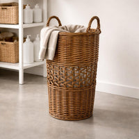 Tall Wicker Basket Built-in Handles Handwoven Basket Material