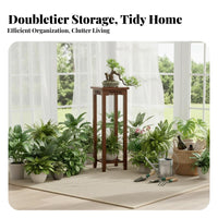 Chinese Design Design Hollow-Carved Wooden Pedestal Versatile Use Plant Holder Space Saving Indoor Furnishing Polished Finish for Bonsai Enthusiasts, Home Decorators, Collectors, Living Room, Balcony, Entryway