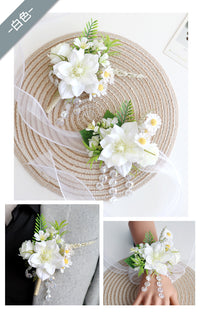 2026 New Wedding Boutonniere for Groom and Bride Gold Flower Sister Bridesmaid Wrist Flower Business Meeting Wedding Use