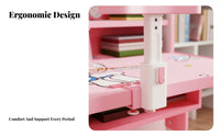 Built-in Bookstand Adjustable Kids Desk and Chair Set Rounded Corners Height Adjustable Student Desk Safe & Long-Lasting Kids Homework Station Large Storage Capacity for Primary Schoolers, Students, Girls, School, Homeschooling, Reading, Bedroom
