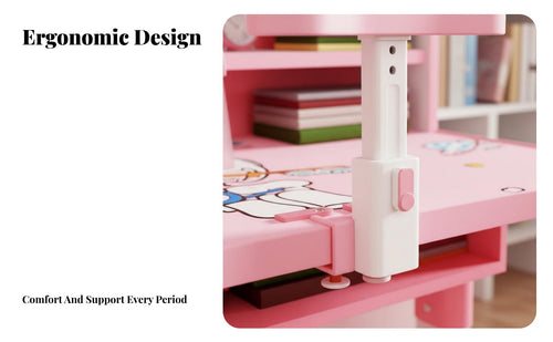 Built-in Bookstand Adjustable Kids Desk and Chair Set Rounded Corners Height Adjustable Student Desk Safe & Long-Lasting Kids Homework Station Large Storage Capacity for Primary Schoolers, Students, Girls, School, Homeschooling, Reading, Bedroom