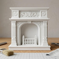 Dollhouse Fireplace European Style Ornate Mantel Piece Arched Opening Miniature Decor