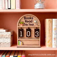 Wooden Book Counter Desktop Ornament for Reading Statistics