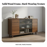 1 Piece Dining Room Buffet Cabinet Wooden Sideboard Storage Cupboard Fluted Glass Door Solid Wood Frame Versatile Console Suitable for Adults Entryway Hallway Home Office