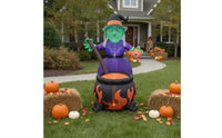 Built-in LEDs Halloween Inflatable Witch and Pot Spooky Witch and Pot Inflatable Giant Yard Decoration Scary for Garden