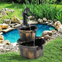 Wood Barrel Fountain Rustic Design Water Feature Easy Assembly for Yard, Patio