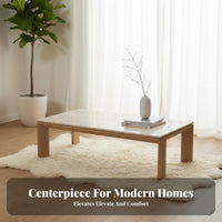Slatted Coffee Table with Stone Top Nordic Japanese aesthetic for Office, Homeowners