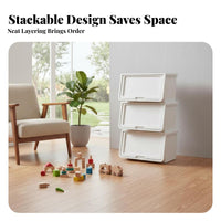 Front-Opening Container Easy Retrieval Organizer Box Stackable Design Space Saving for Parents, Families, Playroom, Bedroom