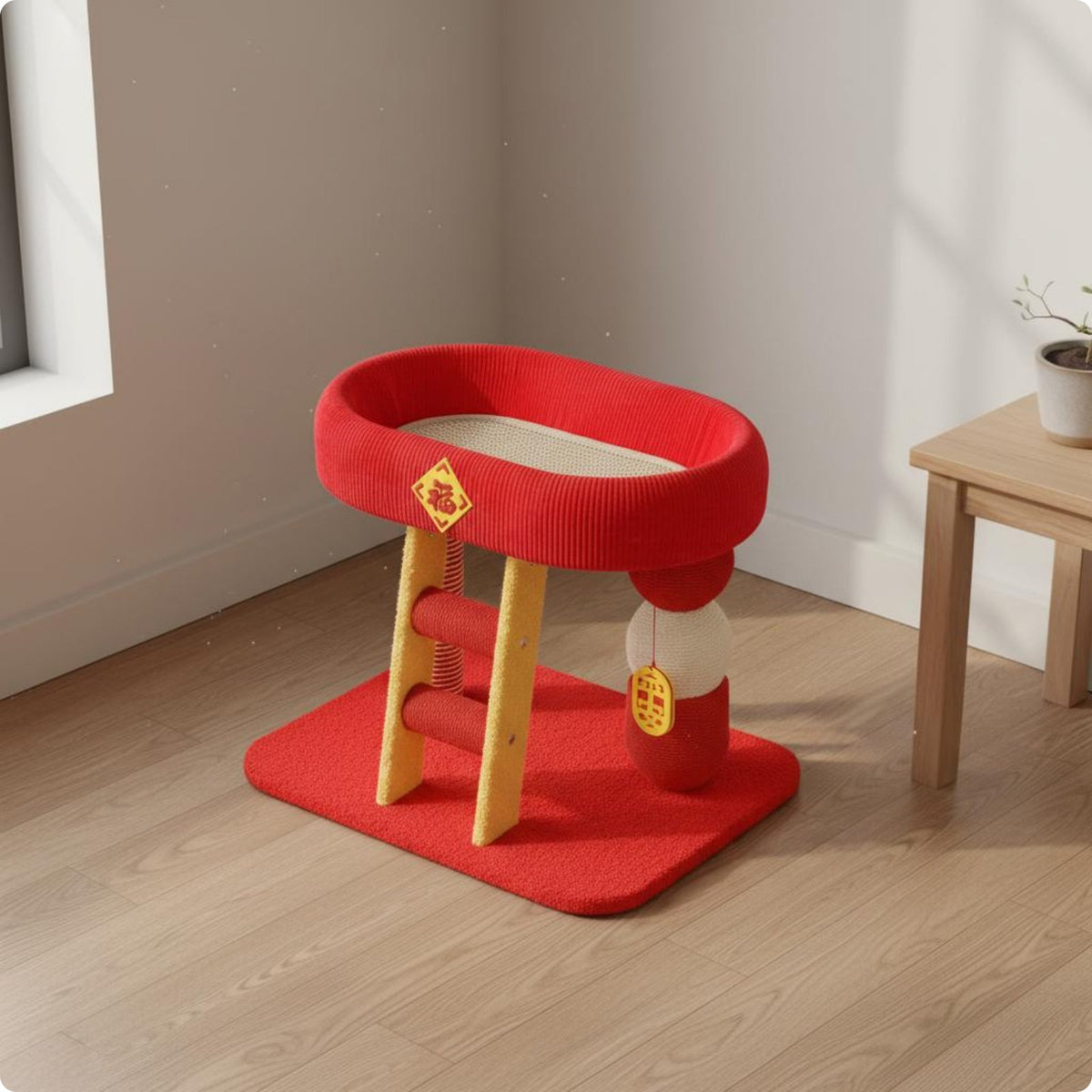 Cat Climbing Structure with Ladder Four-Season Pet Mat Activity Center Stable Construction Animal Furniture for Small Apartment