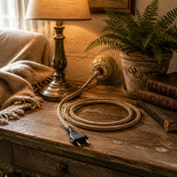 Europlug Power Cord Stripped Wire Ends Braided Lamp Cord Electrical Accessory Rustic