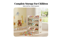 Toy and Book Shelving Unit 2-in-1 Design Multi-Bin Storage Rack Rounded Corners
