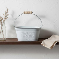 Wood Handle Planter Decorative Prop Vintage Metal Planter Distressed Iron Pot for Tabletop, Indoor