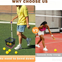 Portable Telescopic Ball Picker for Tennis and Pickleball with Storage Net