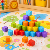 Wooden Cubes Building Blocks, 50 Pieces Natural Wood Building Bricks, Motor Skills Promotion from Age 3