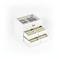 Three-Tier Eyewear Organizer 24-Compartment Glasses Display Case with Lid Transparent Sunglass Box with Drawer Clear for Collectors, Dressing Table, Closet