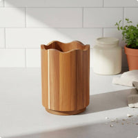 Wooden Pen Holder Decorative Edge Design Wooden Brush Holder Multi-Functional Tabletop Cutlery Organizer for Kitchen Counter