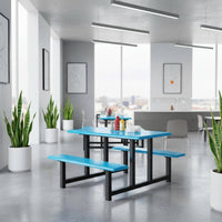 Easy to Clean Stainless Steel Dining Table Bench Single-Piece Heavy Duty Dining Hall Table with Attached Benches Integrated Cafeteria Seating for School, Restaurant