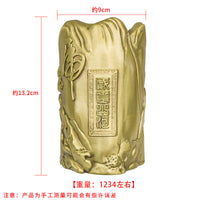 纯铜呼啸山河笔筒工艺品摆件 文化用品摆件实心黄铜笔筒一体铸造