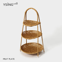 Rattan Weave Fruit Basket, Multi-layer, for Nuts and Snacks, Plastic, Pastoral Style