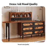 Extendable Dressing Table with Side Cabinet Vintage design Makeup Desk Integrated Storage Large Round Mirror for Walk-in Closet