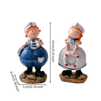 2 Pieces Sailor Figurine Hand-Painted Nautical Figurine Textured Base