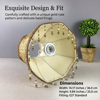 Lampshades for Ceiling Lights with Lace Trim and Beaded Decoration, Vintage Cloth Table Lamp Shade for Living Room Decor, 36cm Diameter