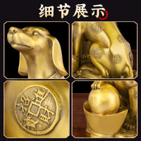 纯黄铜坐地生财狗元宝狗生肖元宝狗金钱狗摆件铜器工艺品