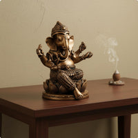 Lotus Base Ganesha Sculpture Thai Design Ganesha Idol Vintage Finish