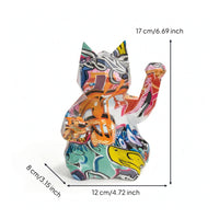 Fortune Cat Figurine Japanese Maneki Neko Compact for Entryway, Desk