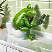 Frog on Toilet Figurine Smartphone Toilet Frog Figurine Gold-Tipped Table Ornament for Tabletop