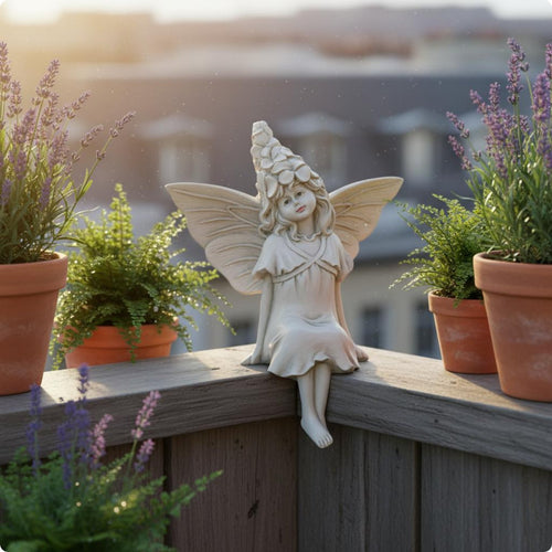 Resin Fairy Figurine Gift Idea Fairy Garden Statue Handcrafted Look Home Decor for Courtyard