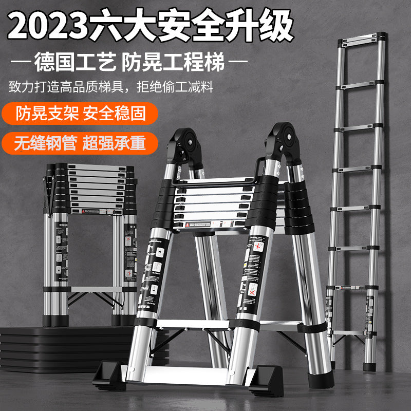 Jiangzhicheng Stainless Steel Telescoping Ladder, Multi-Function Household A-Frame Ladder, Portable Folding Ladder, Bamboo Joint Ladder, Lifting Step 