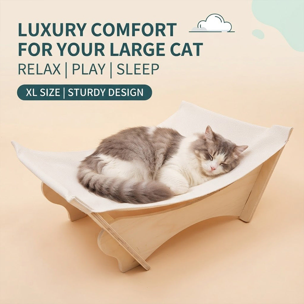 Cross-border Hot-selling Curved Solid Wood Cat Hammock Recliner Removable Washable Canvas Long-haired Cat Home Floating Nap Nest