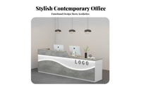 Luminous Curved Reception Desk High-Gloss Finish LED Cashier Counter Wide Countertop LED Reception Desk for Shopkeepers, Cafe, Company Entrance, Lobby