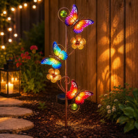 Metal Butterfly Solar Stake Bronze-Colored Flower Stake Light Warm String Lights