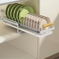 Space-Saving Dish Drainer Rack, Carbon Steel Pull-Out Dish Rack for Limited Counter Space, Anti-Slip Cabinet Dish Drainer