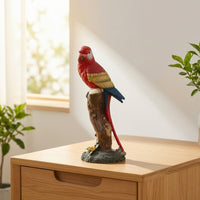 Resin Parrot Figurine Textured Parrot on Stump Statue Painted Finish Decorative Bird Statue for Office