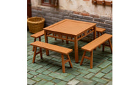 Miniature Long Bench Model Highly Detailed Miniature Table and Bench Set Pre-Assembled 1:18 Scale Doll Furniture for Hobbyists