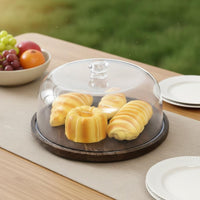 Cake Dome with Wooden Base Rotatable Cake Stand with Dome Dust-Proof for Parties