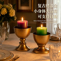 Nordic Vintage Gold Iron Candle Holder with Flower Insert