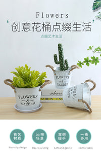 小号复古做旧刷白铁皮花盆桶提桶桌面装饰多肉植物字母铁制花桶盆