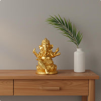 Lotus Base Ganesha Sculpture Thai Design Ganesha Idol Vintage Finish