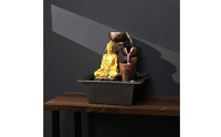 Layered Buddha Fountain with Black Tray Compact Buddha Statue Fountain Sculpted Small for Meditators, Office