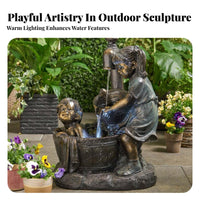 Boy and Girl Garden Statue Whimsical Design Children Garden Sculpture Hand-Painted Details Boy and Girl Water Feature Statue for Grandparents, Patio