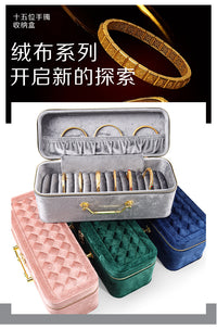 绒布轻奢珠宝手镯盒便携黄金翡翠收纳盒手提多位玉镯珠宝箱大容量